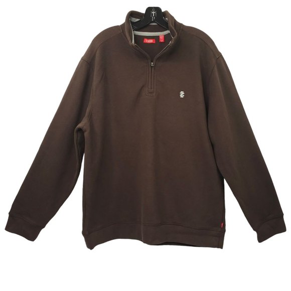 Izod Other - Izod Quarter Zip Sueded Fleece Pullover Sweater Sweatshirt Mens XL Brown NEW